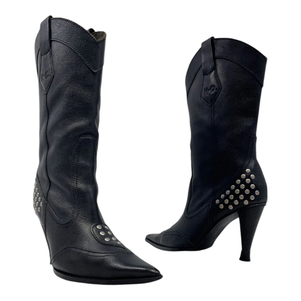 Harley-Davidson Black Studded Leather Heeled Boots